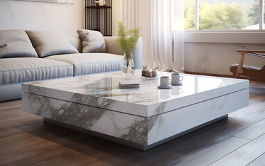 Top marble table in living room background