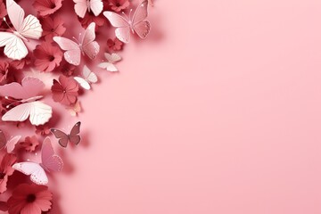 Butterflies frame on pink wallpaper. AI generated
