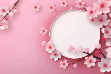 circle decorated sakura on pink background