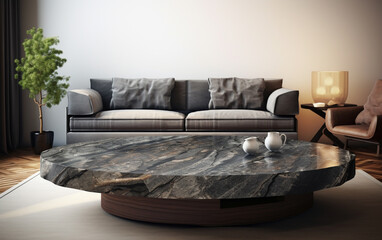 Top marble table in living room background