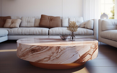 Top marble table in living room background