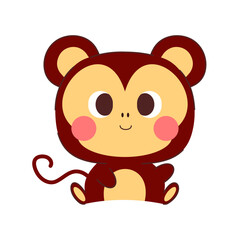 Cute animals character. Brown monkey sticker.