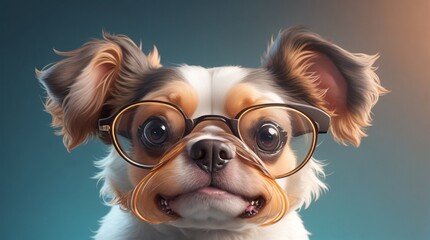 A cute funny dog with modern transparent glasses