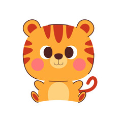 Cute animals character. Brown tiger sticker.