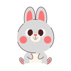 Cute animals character. Grey rabbit sticker.