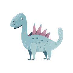 Cute cartoon blue dinosaur. Hand drawn vector dinosaur illustrations