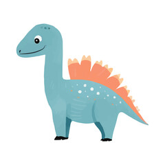 Cute cartoon blue dinosaur. Hand drawn vector dinosaur illustrations
