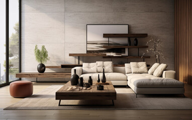Interior of modern living room panorama 3d rendering