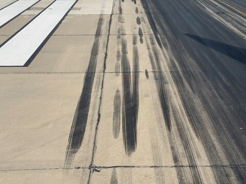 Skid marks on a airport runway