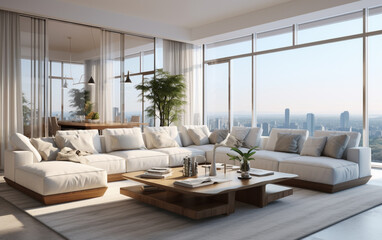 Interior of modern living room panorama 3d rendering
