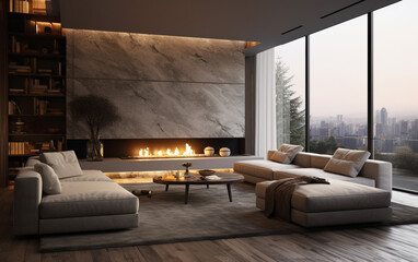 Interior of modern living room panorama 3d rendering