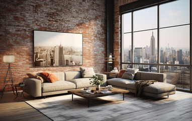 Interior of modern living room panorama 3d rendering