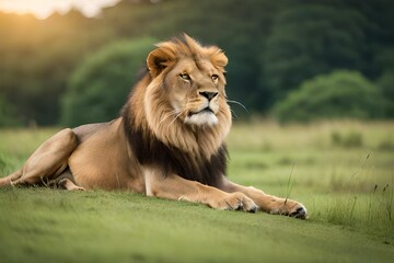 lion in the grass generated ai