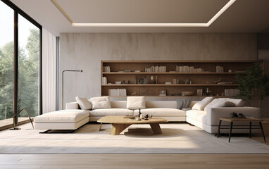 Interior of modern living room panorama 3d rendering