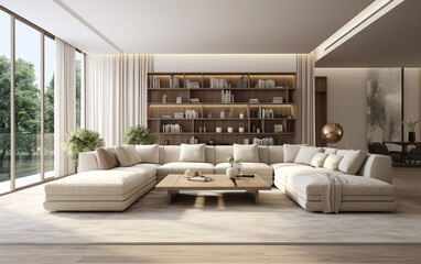 Interior of modern living room panorama 3d rendering
