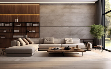 Interior of modern living room panorama 3d rendering