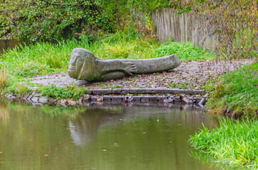 Ancient sculpture on the bank of the river 
