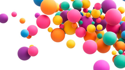 Abstract composition with many colorful random flying spheres isolated on transparent background. Colorful rainbow matte soft balls in different sizes. PNG file