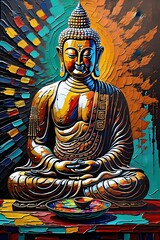 Photo of Buddha oil painting made with Generative AI	