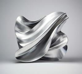 Silver metallic sheet sculpture with copy space. Artistic metal shaping abstract background. AI generated image