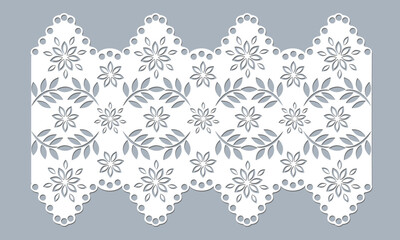 vector template lace cotton fabric eyelet trim. floral scallop border design vector. decorative lace cotton border cut-out detailing design for fashion, fabric, clothing, garments, apparel.