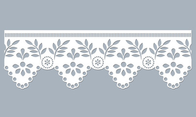 vector template lace cotton fabric eyelet trim. floral scallop border design vector. decorative lace cotton border cut-out detailing design for fashion, fabric, clothing, garments, apparel.