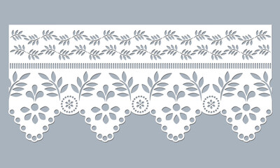 vector template lace cotton fabric eyelet trim. floral scallop border design vector. decorative lace cotton border cut-out detailing design for fashion, fabric, clothing, garments, apparel.