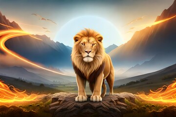 lion in the sunset generated ai