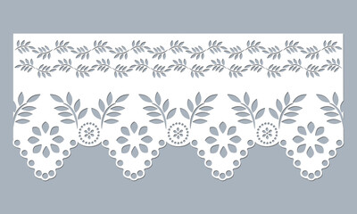 vector template lace cotton fabric eyelet trim. floral scallop border design vector. decorative lace cotton border cut-out detailing design for fashion, fabric, clothing, garments, apparel.