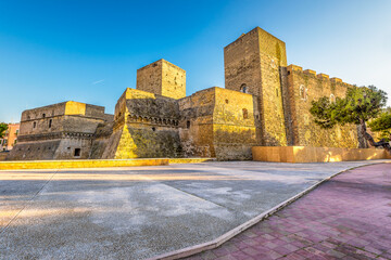 Scenic view of Castello Svevo di Bari in Apulia in Italy in golden summer sunset light