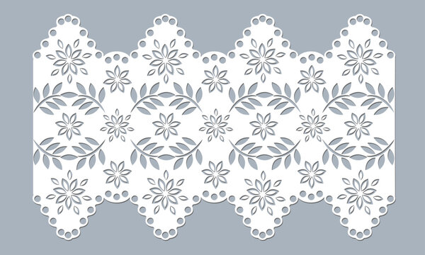 vector template lace cotton fabric eyelet trim. floral scallop border design vector. decorative lace cotton border cut-out detailing design for fashion, fabric, clothing, garments, apparel.