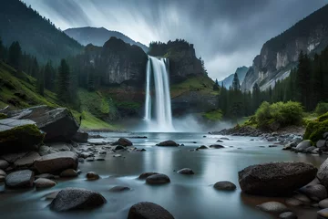 Poster waterfall in the mountains © Imran_Art