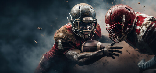 Exciting fight on the soccer field: American football style players in action
