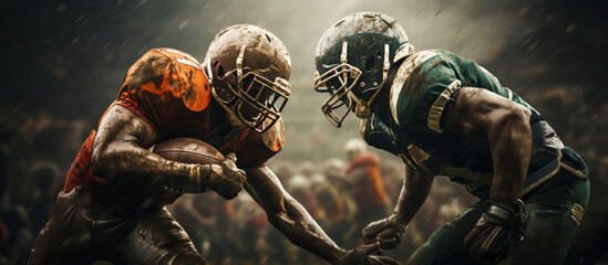 Exciting fight on the soccer field: American football style players in action