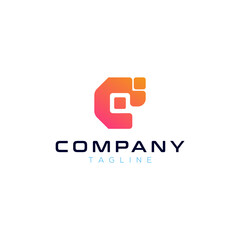 letter C technology gradient logo design