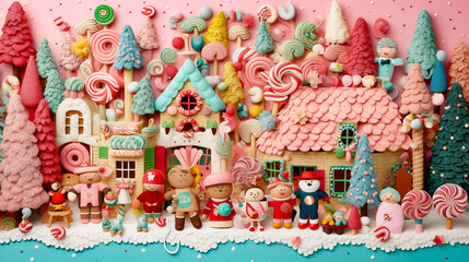 Christmas background. Gingerbread, candies and sweets, Christmas baubles and decorations on a pink background, flat lay.