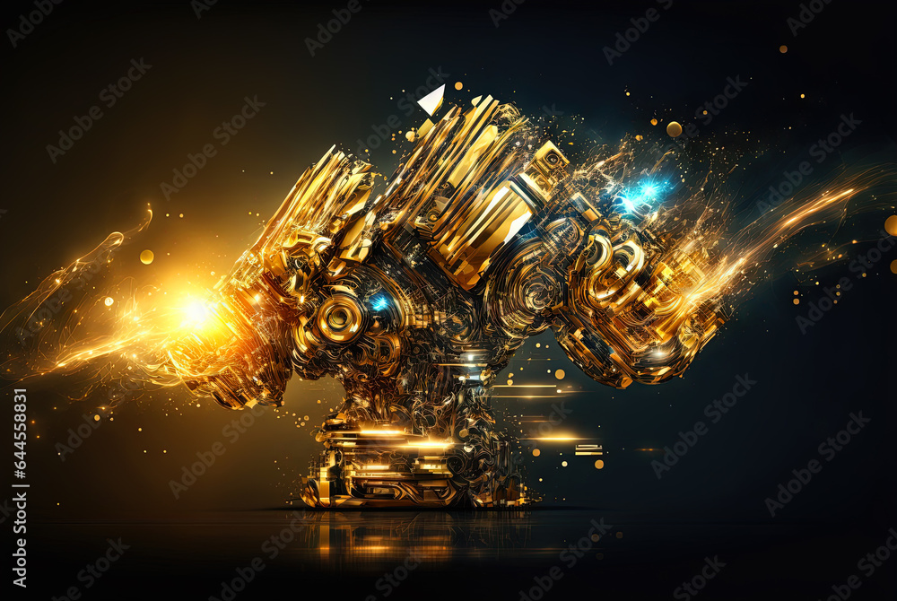 Poster Abstract science and technology background with shiny connection elements and sci-fi intefrace. Tech abstraction wallpaper.