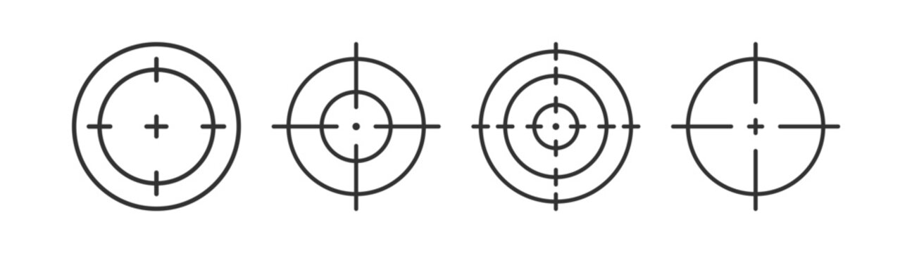 Sniper crosshair icon. Target signs. Aim symbol. Focus on cross scope symbols. Gun shot icons. Black color. Vector sign.