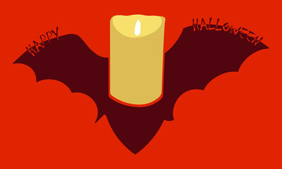 Embrace the spooky season with our captivating vector illustration featuring a soaring bat against a red backdrop, illuminated by a flickering candle. The inscription 'Happy Halloween' sets the eerie 