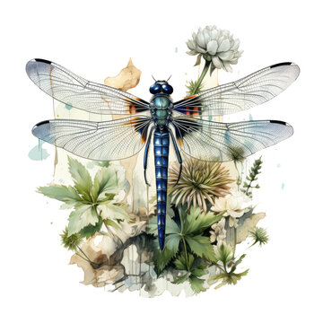 A dragonfly t-shirt design in a vintage style, reminiscent of old botanical illustrations, Generative Ai
