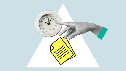 Time to plan is shown using the collage with the clock and papers. Strategic planning amd financial...
