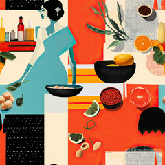 Food blog, home cooking collage repeat pattern