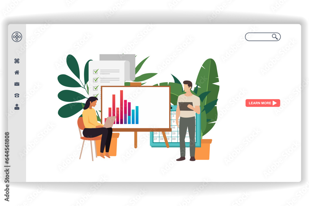 Wall mural a woman is cupping data. website page financial management. modern flat design concept of web page d