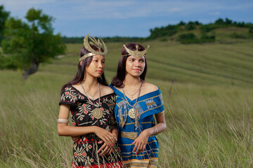 beautiful womens wearing local clothes from the Sumba and rote island. traditional clothing of Sumba and Rote island, East Nusa Tenggara province