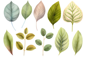 Dogwood leaf collection in Watercolor illustration, Isolated on a transparent background.