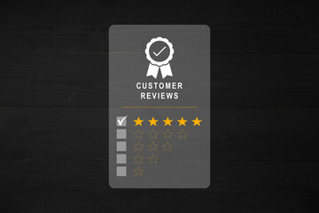 Customer review satisfaction feedback survey concept. User give rating to service excellent experience on mobile phone application, Client evaluate quality of service reputation ranking of business.