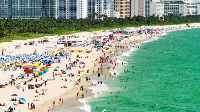 Aerial Miami Beach Labor day or Spring Break weekend drone footage