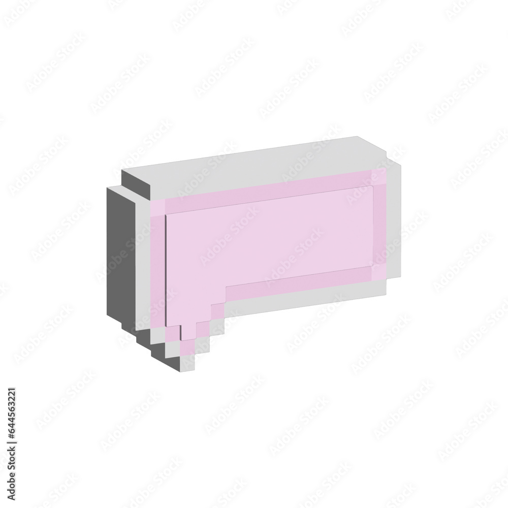 Fototapete isometric pixel art 3d of pink dialog box for items asset. dialog box with pink colour on pixelated 