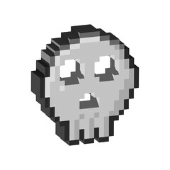 Isometric Pixel art 3d of death skull halloween for  items asset. white skull halloween on pixelated style.8bits perfect for game asset or design asset element for your game design asset.