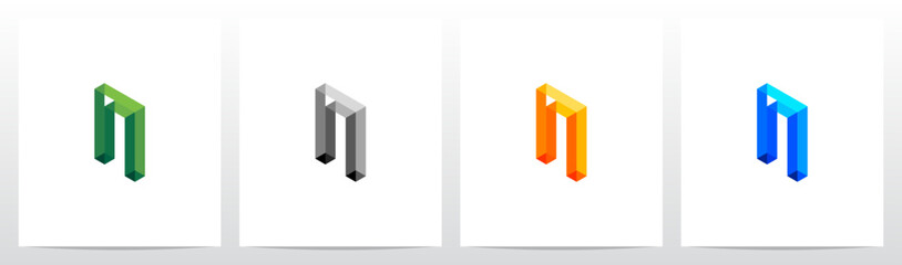Transparent Isometric Hollow Frame Letter Logo Design N